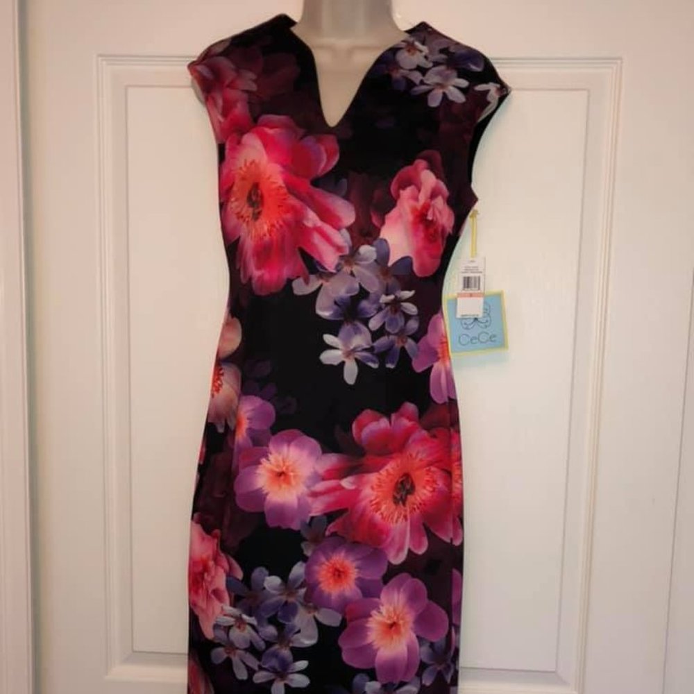 CeCe Black and Pink Floral Dress
